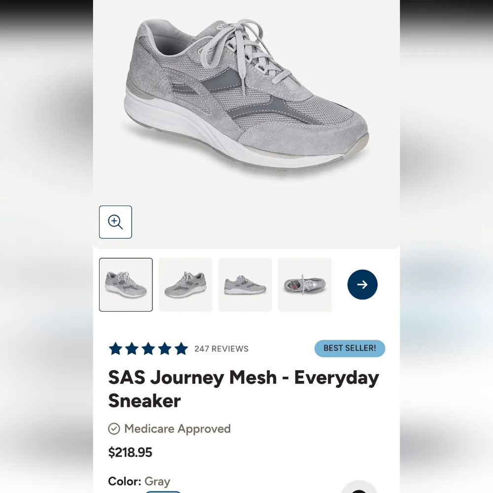 SAS Journey Mesh Everyday Sneaker, Made In USA, Mens Size 14.5, Grey,Retails 218